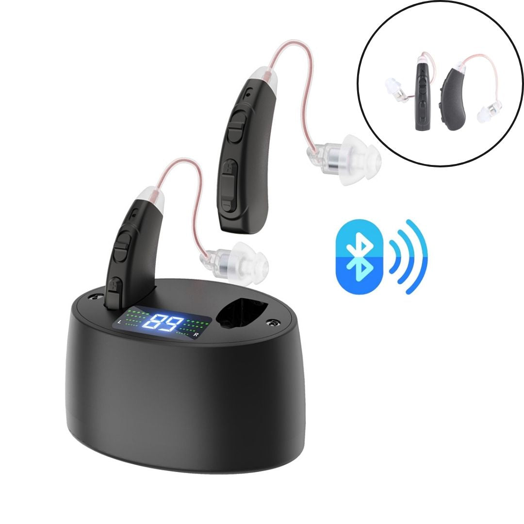 Fisdemo B Bluetooth Hearing Aids for Seniors Adults to Enjoy Hand-free Phone Calls with More Than 30 Hours Longtime Use-Pair