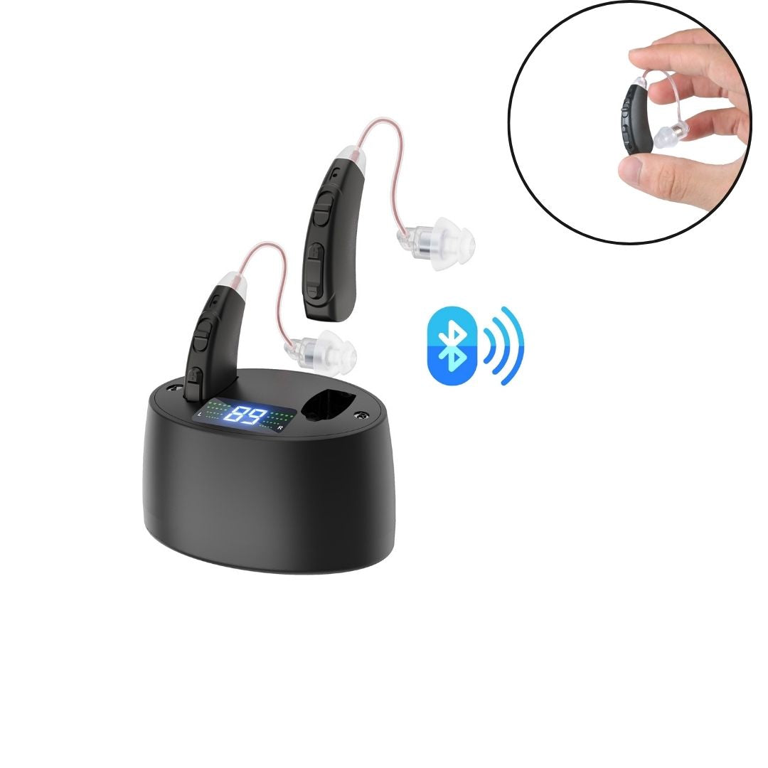 Fisdemo B Bluetooth Hearing Aids for Seniors Adults to Enjoy Hand-free Phone Calls with More Than 30 Hours Longtime Use-Pair