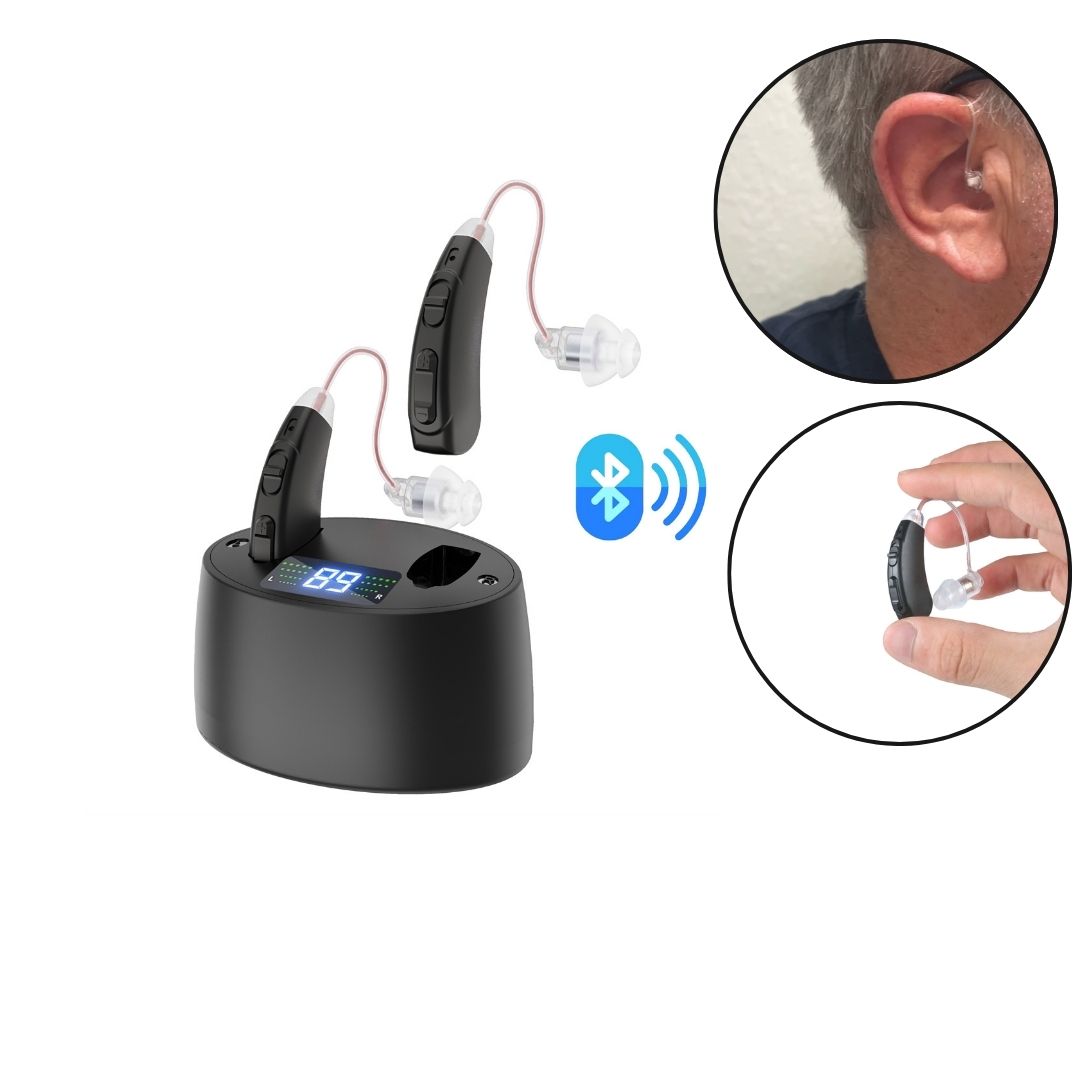 Fisdemo B Bluetooth Hearing Aids for Seniors Adults to Enjoy Hand-free Phone Calls with More Than 30 Hours Longtime Use-Pair