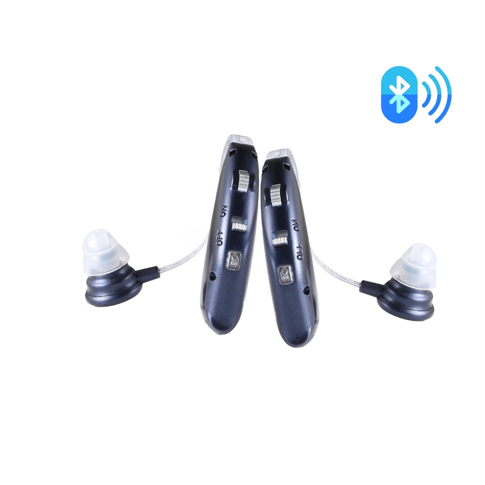 Fisdemo J Bluetooth Hearing Aids for Seniors Adults to Enjoy hand-free Phone Calls/Music/TV featured with RIC and DSP Chip for Clear Sound-Pair