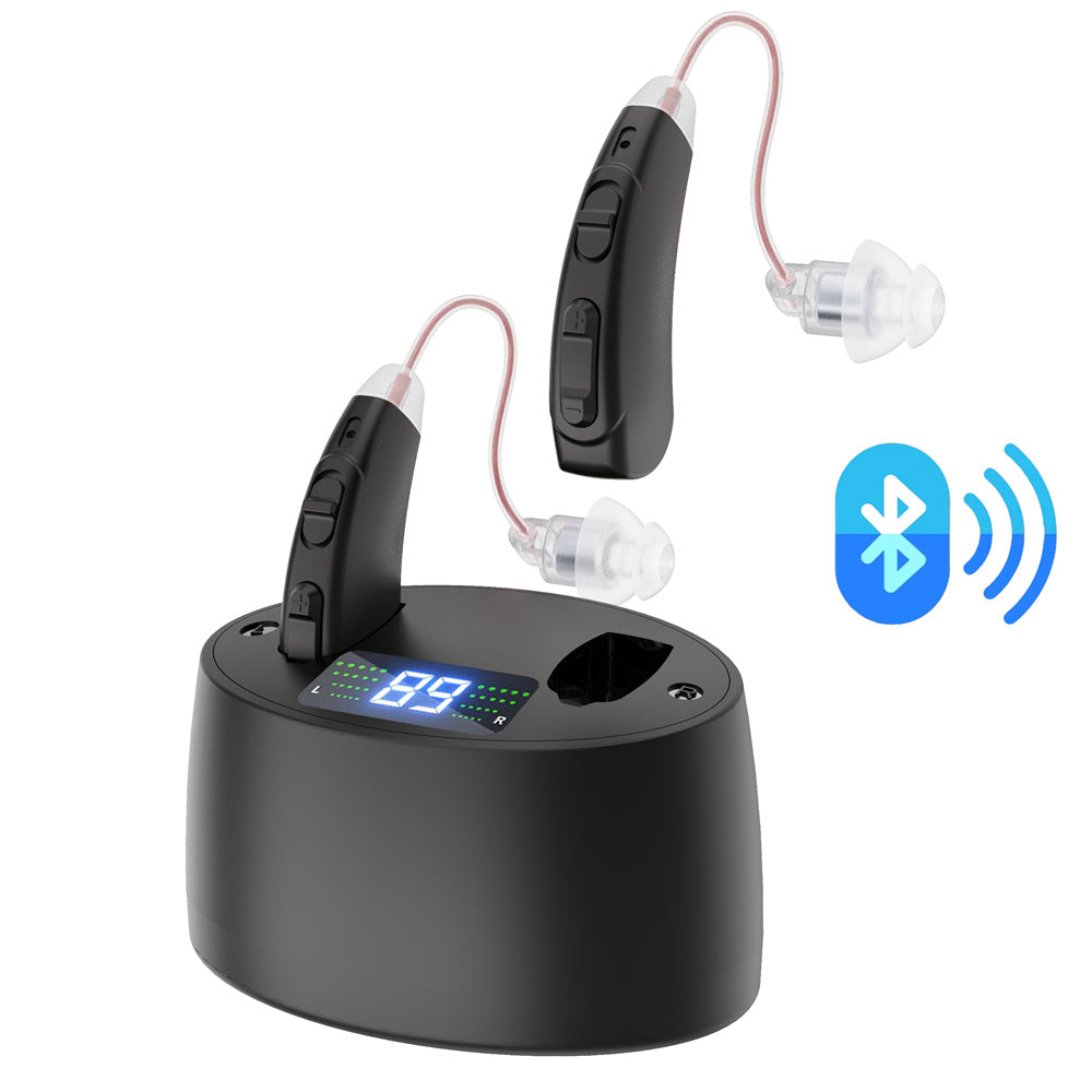 Fisdemo B Bluetooth Hearing Aids for Seniors Adults to Enjoy Hand-free Phone Calls with More Than 30 Hours Longtime Use-Pair